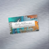 Moderne marmer waterverf zilverturquoise stylist magnetisch visitekaartje (Voorbeeld)