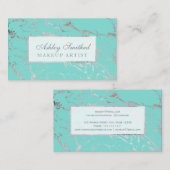 Moderne, marmer zilver blauwgroen elegante make-up visitekaartje (Voorkant / Achterkant)