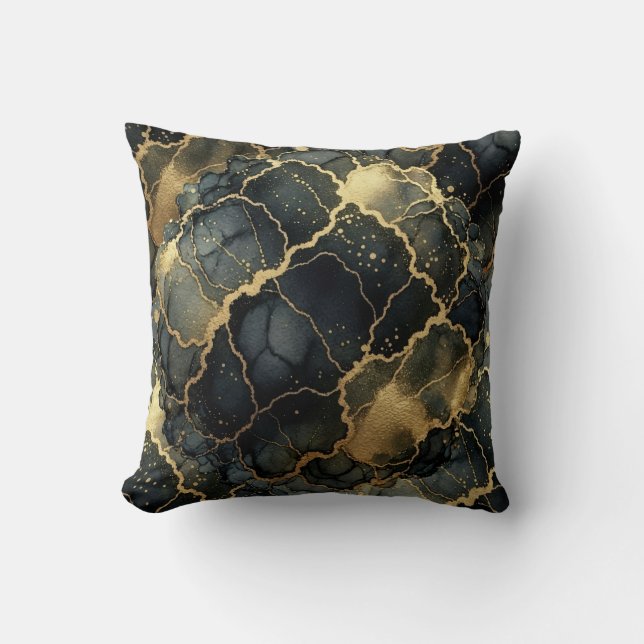 Moderne Marmer Zwart + Goud Luxe  Kussen (Voorkant)