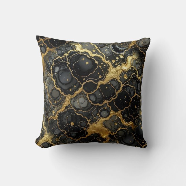 Moderne Marmer Zwart + Goud Luxe  Kussen (Voorkant)