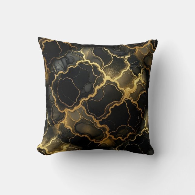 Moderne Marmer Zwart + Goud Luxe  Kussen (Voorkant)