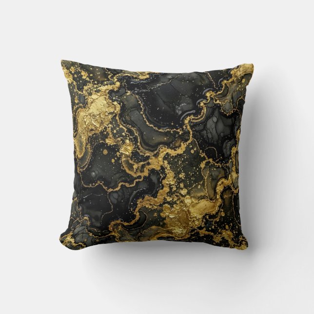 Moderne Marmer Zwart + Goud Luxe  Kussen (Voorkant)