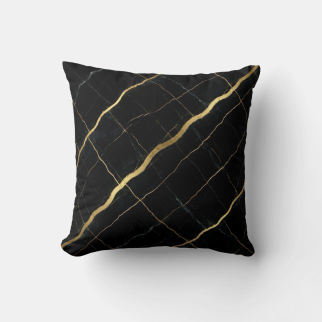 Moderne Marmer Zwart + Goud Luxe  Kussen (Voorkant)