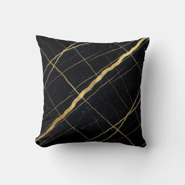 Moderne Marmer Zwart + Goud Luxe  Kussen (Voorkant)