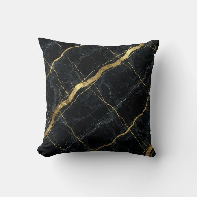Moderne Marmer Zwart + Goud Luxe  Kussen (Voorkant)