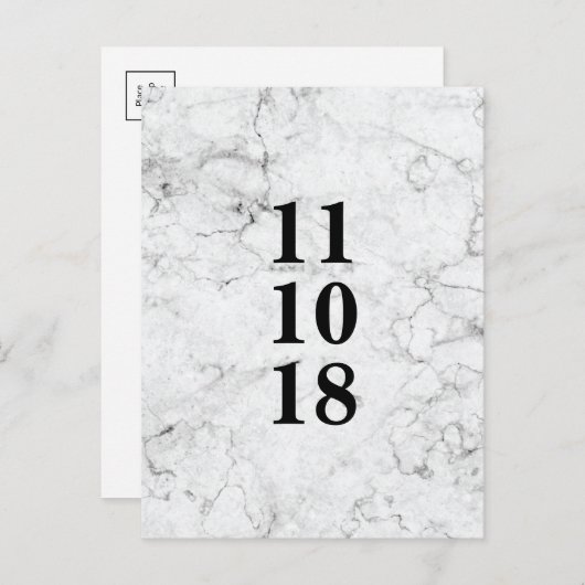 Moderne marmerbruiloft, behalve het date briefkaar aankondigingskaart (Voorkant / Achterkant)