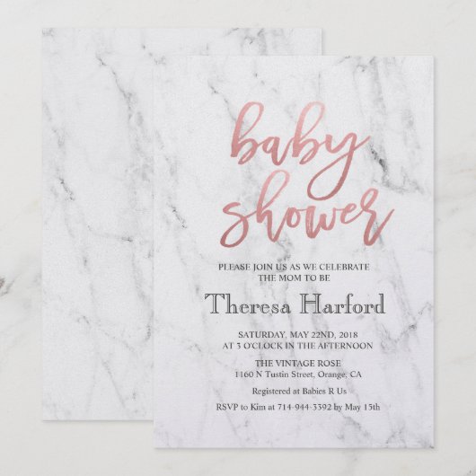Moderne marmeren babyshower uitnodiging (Voorkant / Achterkant)