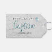 Moderne marmeren blauwe doop Labels Cadeaulabel (Voorkant (Horizontaal))