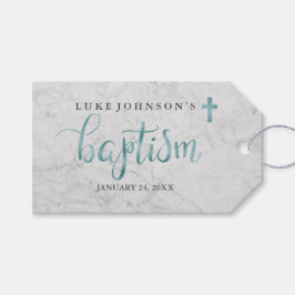 Moderne marmeren blauwe doop Labels Cadeaulabel