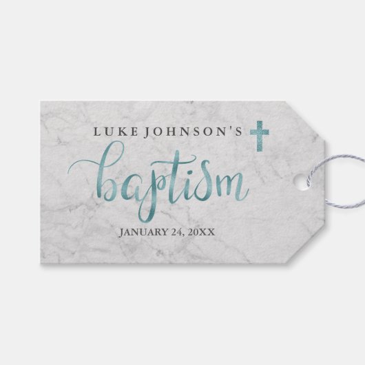 Moderne marmeren blauwe doop Labels Cadeaulabel (Voorkant (Horizontaal))