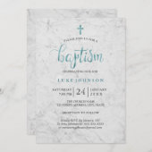 Moderne marmeren blauwe doop uitnodiging (Voorkant / Achterkant)