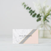 Moderne marmeren blush roze grijs chic goud geomet visitekaartje (Staand voorkant)