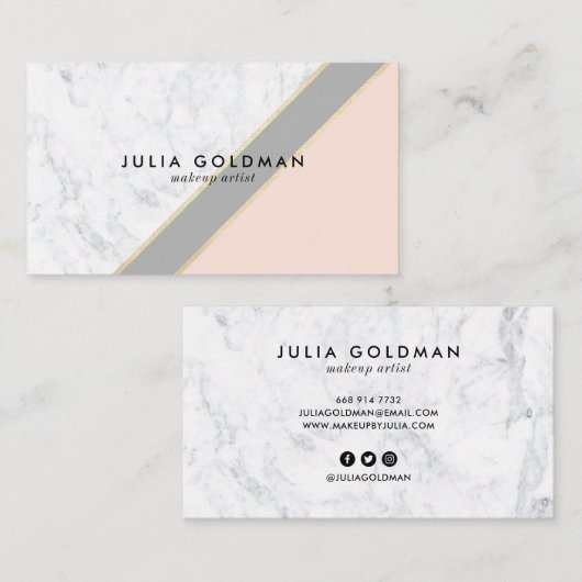Moderne marmeren blush roze grijs chic goud geomet visitekaartje (Voorkant / Achterkant)