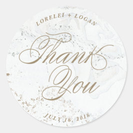 Moderne Marmeren Bruiloft Sticker | Goud