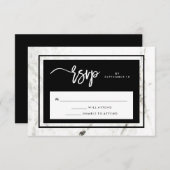 Moderne Marmeren en Zwarte bruiloft RSVP (Voorkant / Achterkant)