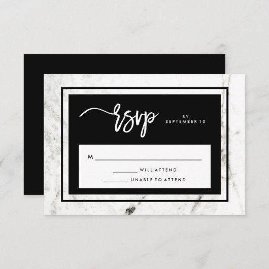 Moderne Marmeren en Zwarte bruiloft RSVP (Voorkant / Achterkant)