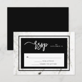 Moderne Marmeren en Zwarte bruiloft RSVP Kaartje (Voorkant / Achterkant)