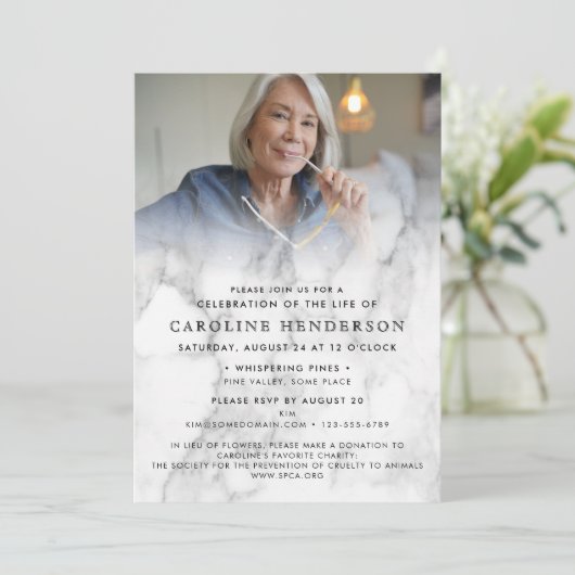 Moderne Marmeren Foto Viering van het Leven/Begraf Kaart (Staand voorkant)