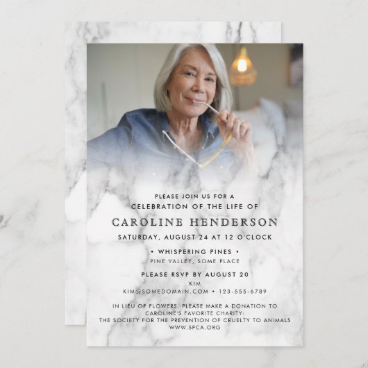 Moderne Marmeren Foto Viering van het Leven/Begraf Kaart (Voorkant / Achterkant)