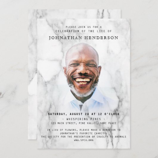 Moderne Marmeren Foto Viering van het Leven/Begraf Kaart (Voorkant / Achterkant)