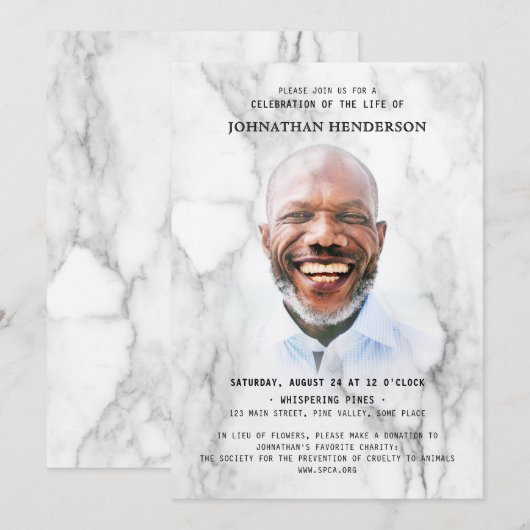 Moderne Marmeren Foto Viering van het Leven/Begraf Kaart (Voorkant / Achterkant)