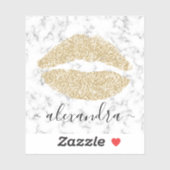 Moderne marmeren gouden glitter lippen naam sticker (Vel)