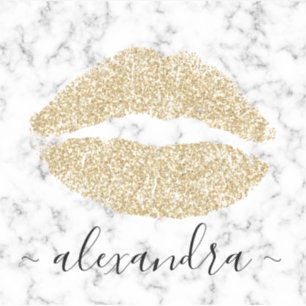 Moderne marmeren gouden glitter lippen naam sticker