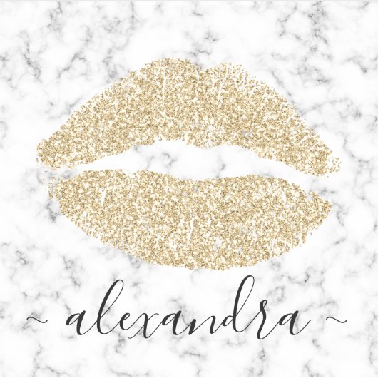 Moderne marmeren gouden glitter lippen naam sticker (Voorkant)