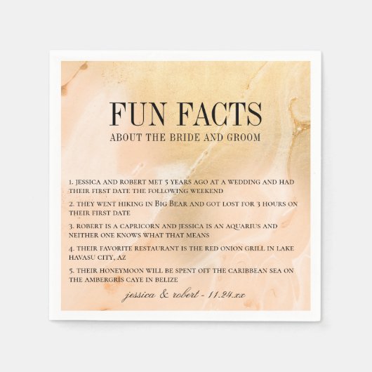 Moderne Marmeren Gouden Perzik Leuke Feiten Servet (Voorkant)