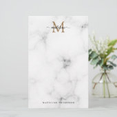 Moderne marmeren gouden vrouwelijk script monogram briefpapier (Staand voorkant)