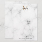 Moderne marmeren gouden vrouwelijk script monogram briefpapier (Voorkant / Achterkant)