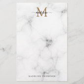 Moderne marmeren gouden vrouwelijk script monogram briefpapier (Voorkant)