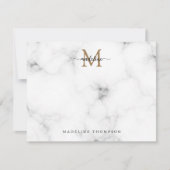 Moderne marmeren gouden vrouwelijk script monogram notitiekaartje (Voorkant)