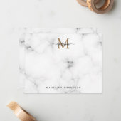 Moderne marmeren gouden vrouwelijk script monogram notitiekaartje (Voorkant / Achterkant in situ)