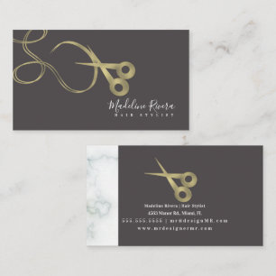Moderne marmeren haarstylist salonschaar met folie visitekaartje
