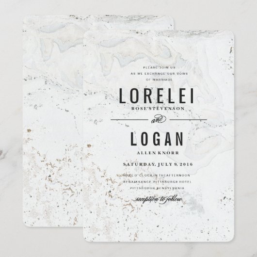 Moderne Marmeren Huwelijksuitnodiging | Zwart Kaart (Voorkant / Achterkant)