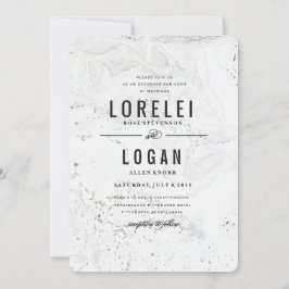 Moderne Marmeren Huwelijksuitnodiging | Zwart Kaart