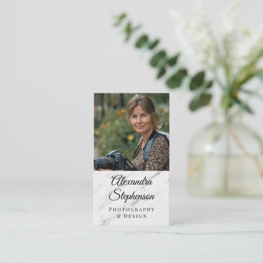 Moderne Marmeren Klassieke Elegante QR Code Custom Visitekaartje (Staand voorkant)