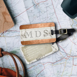 Moderne marmeren monogram gestreepte bagagelabel
