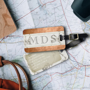 Moderne marmeren monogram gestreepte bagagelabel