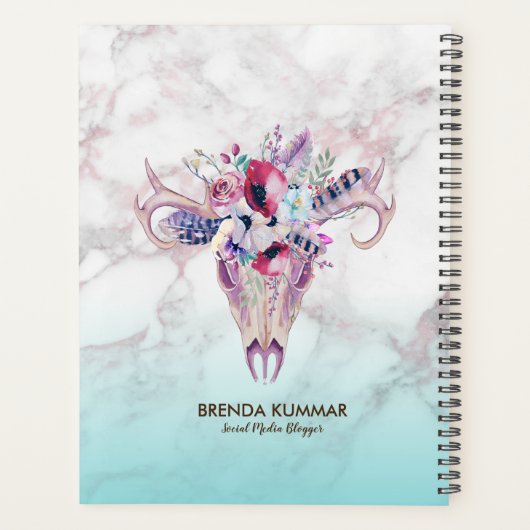 Moderne Marmeren Ombre & Bloemen Boho schedel Planner (Achterkant)