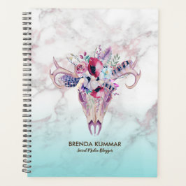 Moderne Marmeren Ombre & Bloemen Boho schedel Planner