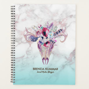 Moderne Marmeren Ombre & Bloemen Boho schedel Planner