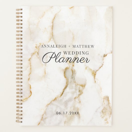 Moderne Marmeren Patroon Nep Goud Huwelijk Planner (Voorkant)