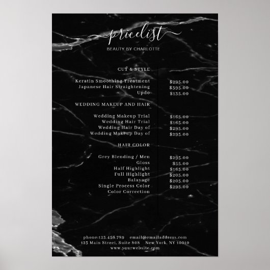 Moderne Marmeren Prijslijst Poster (Voorkant)