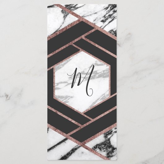 Moderne Marmeren Roos Gouden Trim Hexagon Programm Programmakaart (Achterkant)