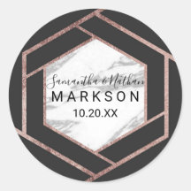 Moderne Marmeren Roos Gouden Trim Hexagon Stickers