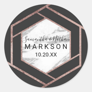 Moderne Marmeren Roos Gouden Trim Hexagon Stickers