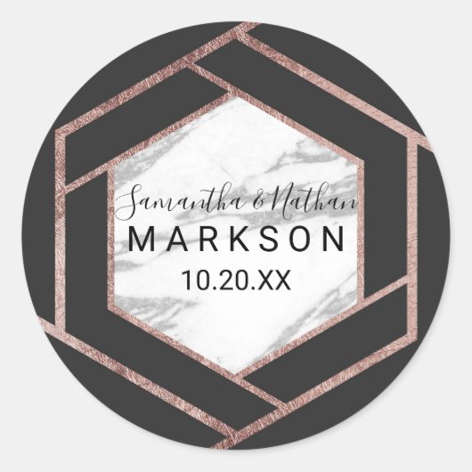 Moderne Marmeren Roos Gouden Trim Hexagon Stickers (Voorkant)