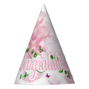 Moderne marmeren roze Congratulations Party Hoed Feesthoedjes